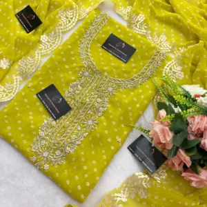 heavy rich tie-dye Georgette fabric kurta with zardoshi handwork