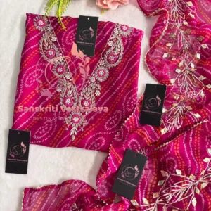 Georgette fabric kurta with zardogi handwork