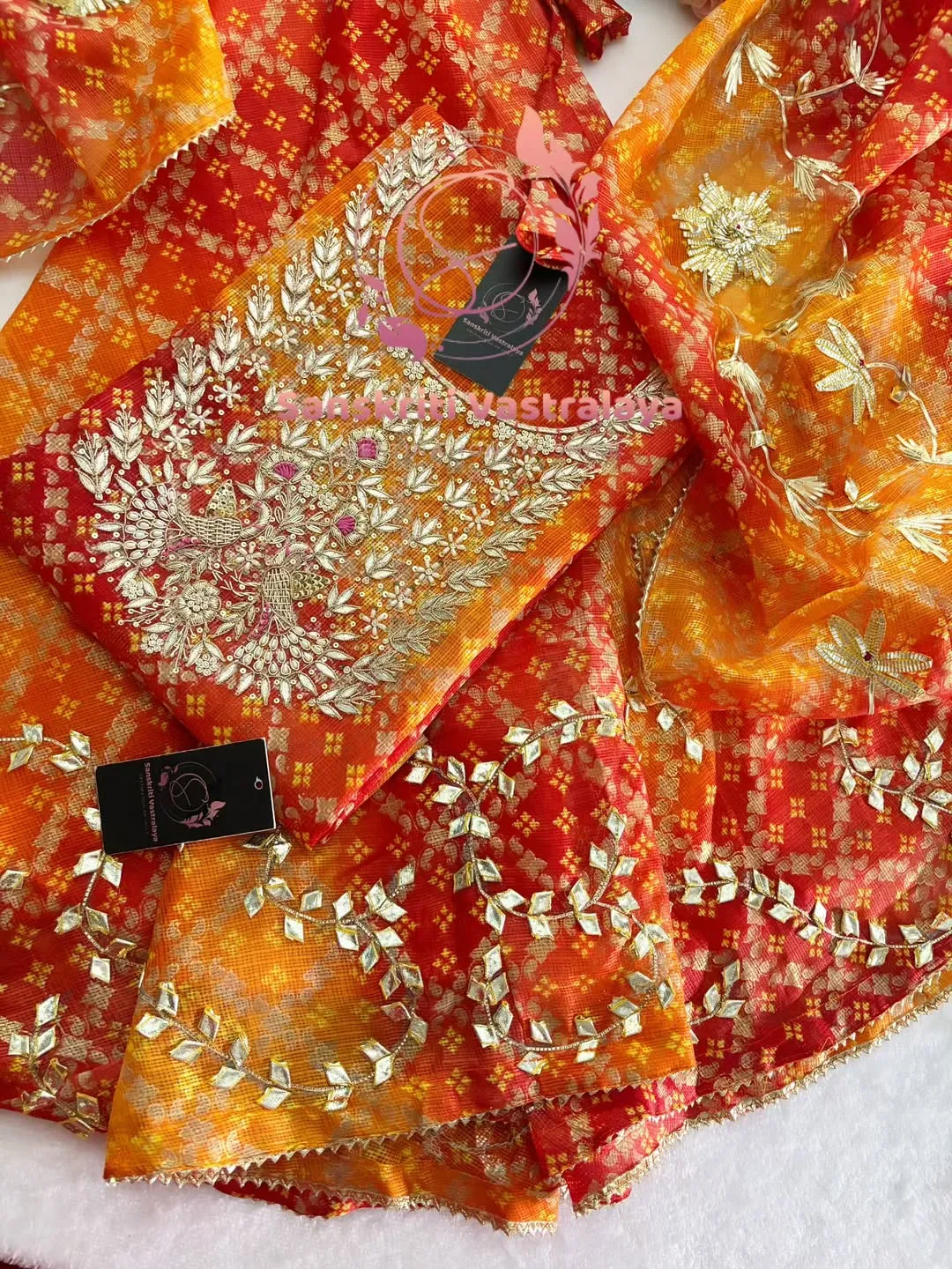 Kota doria fabric kurta with zardozi handwork - Image 3