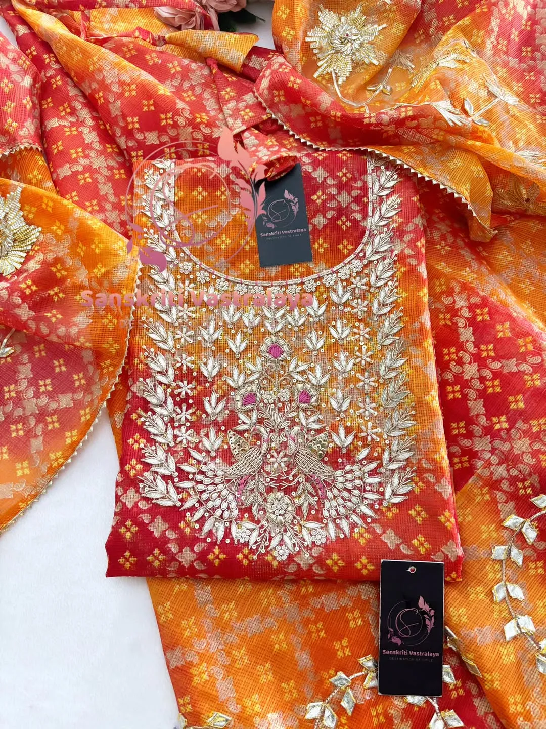 Kota doria fabric kurta with zardozi handwork - Image 2