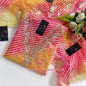 Viscose organza fabric kurta with zardogi handwork