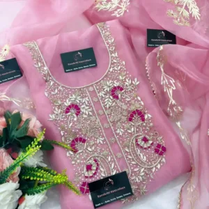 heavy rich organza fabric kurta with zardozi handwork