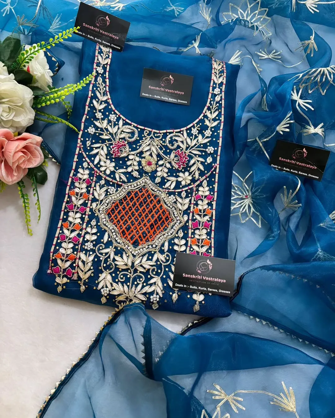 heavy rich organza fabric kurta with zardoshi handwork - Image 3