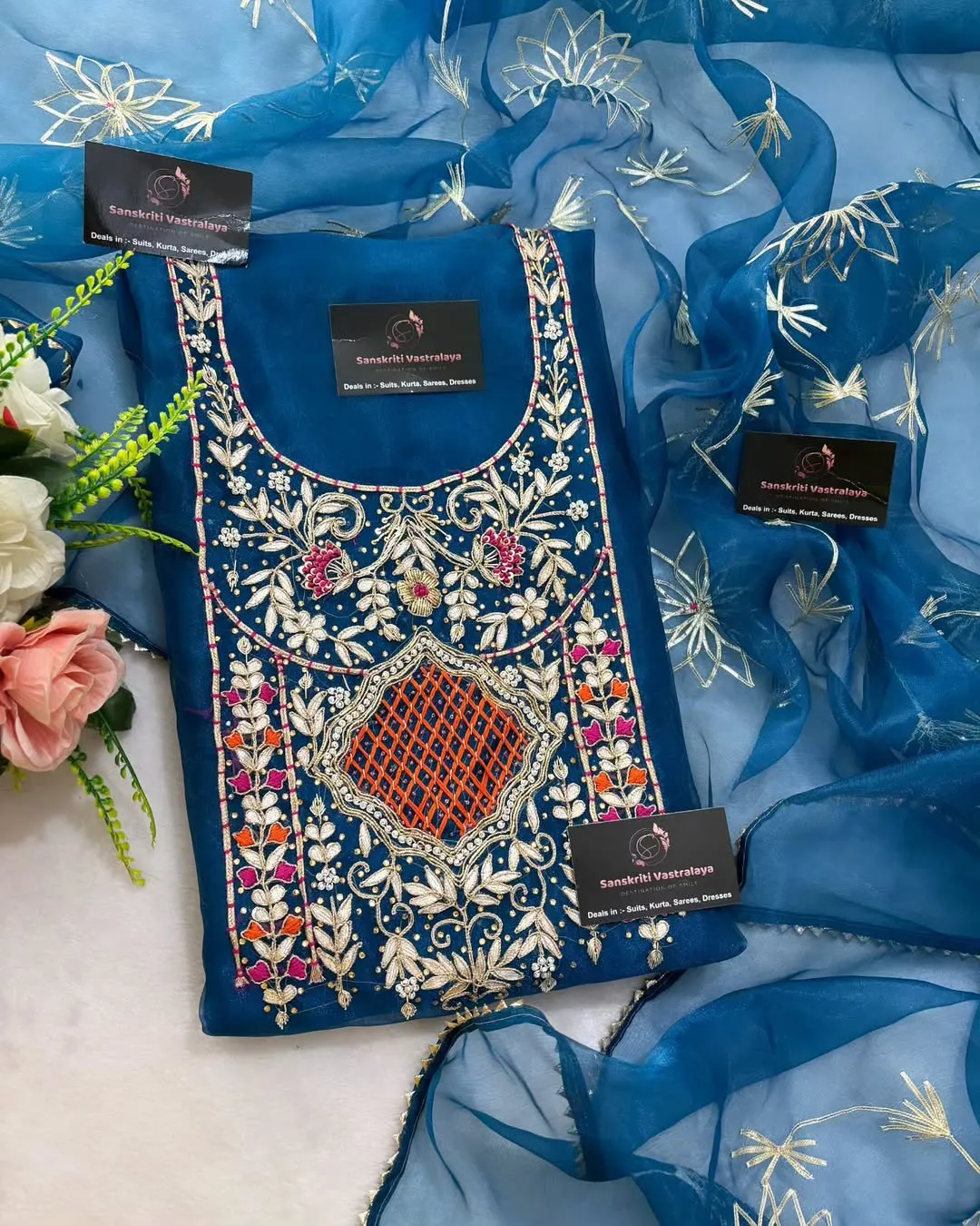 heavy rich organza fabric kurta with zardoshi handwork