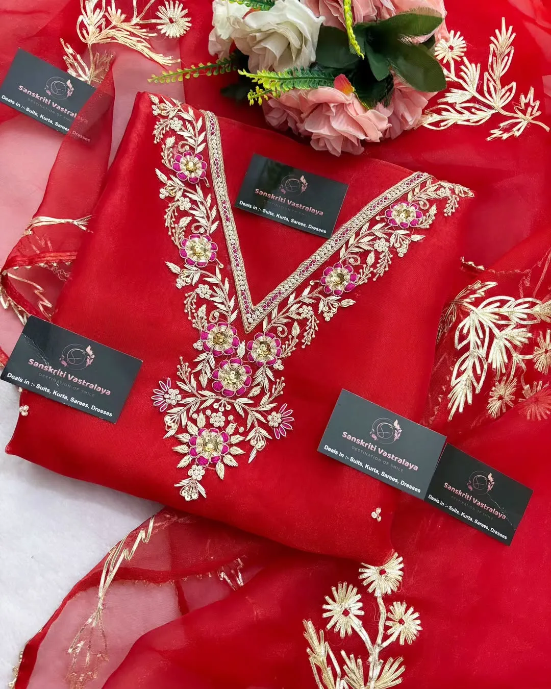 heavy rich organza fabric kurta with zardozi handwork - Image 3