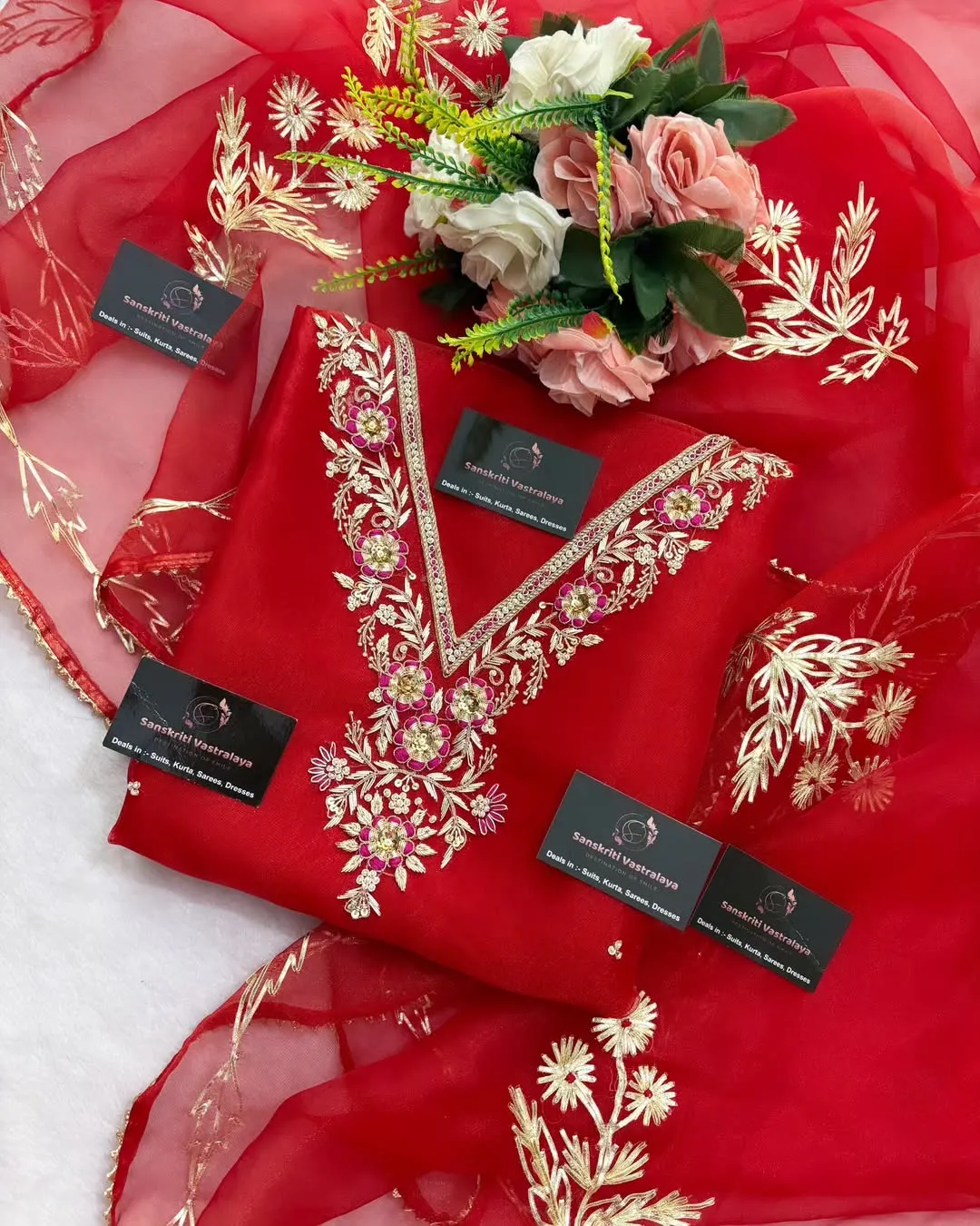 heavy rich organza fabric kurta with zardozi handwork