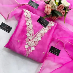 heavy rich organza fabric kurta with pearl handwork