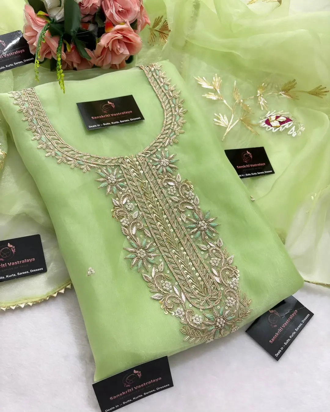 heavy rich organza fabric kurta with zardozi handwork - Image 3