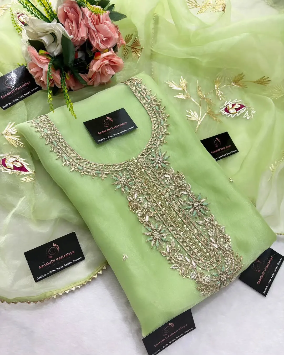 heavy rich organza fabric kurta with zardozi handwork - Image 2