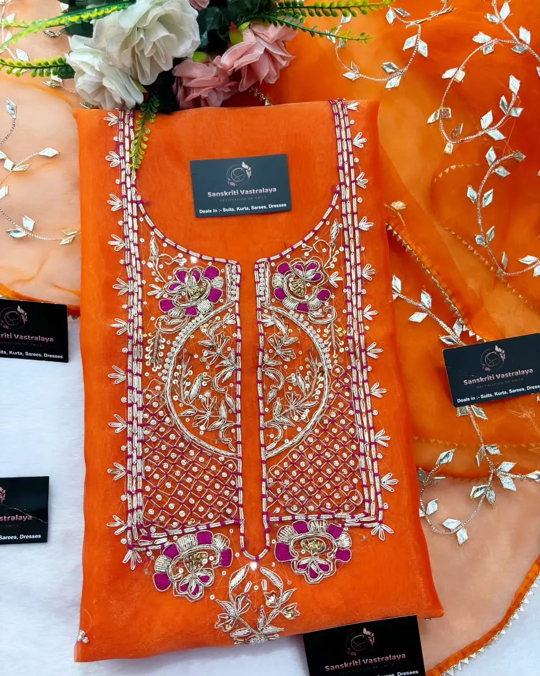 heavy rich organza fabric kurta with zardozi handwork - Image 2