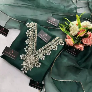 Organza fabric kurta with zardozi handwork