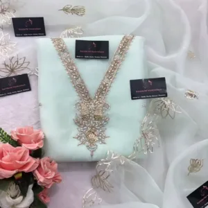 heavy rich tissue organza fabric kurta with zardoshi handwork