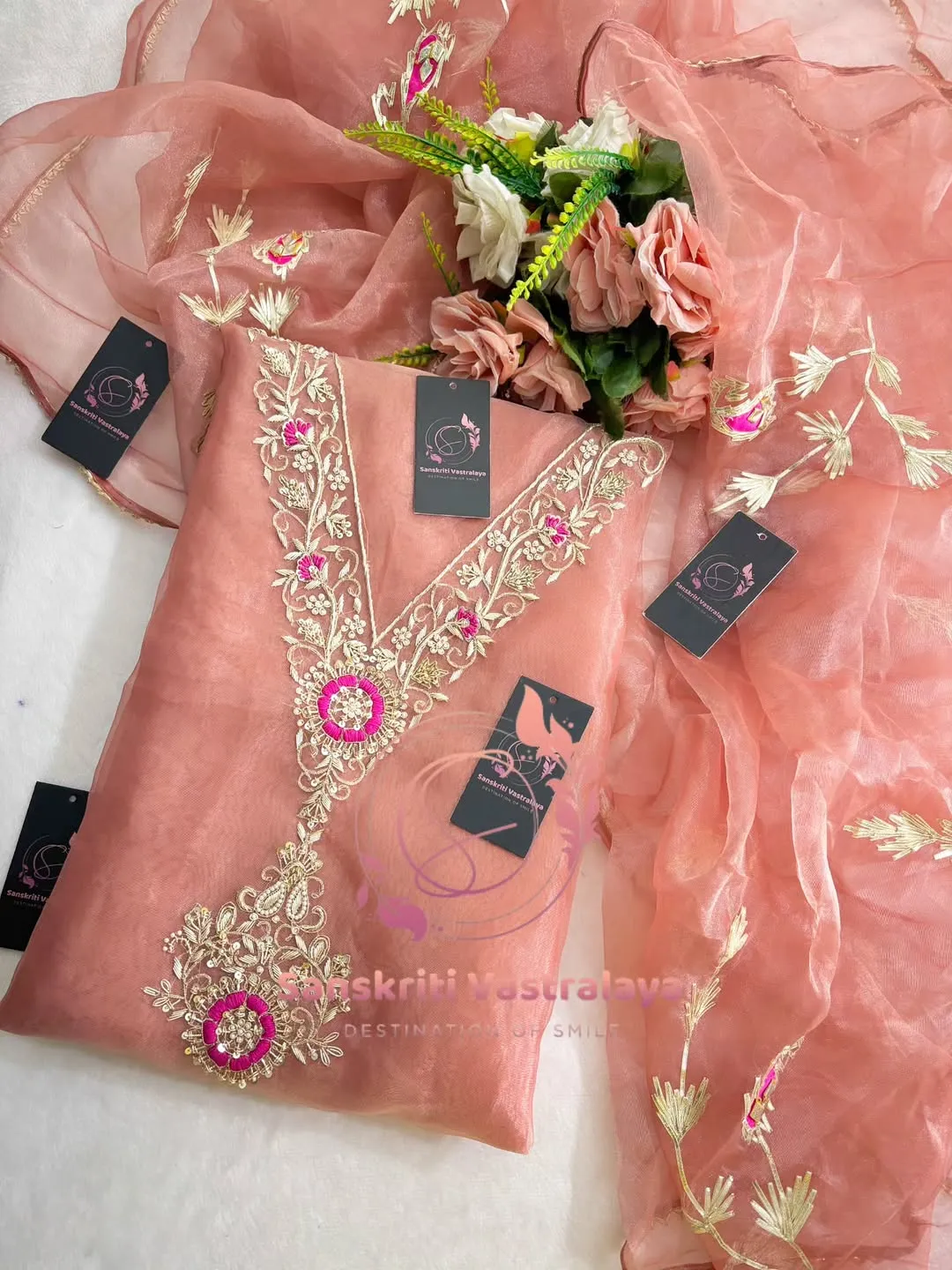 Tissue Organza fabric kurta with zardogi handwork - Image 3