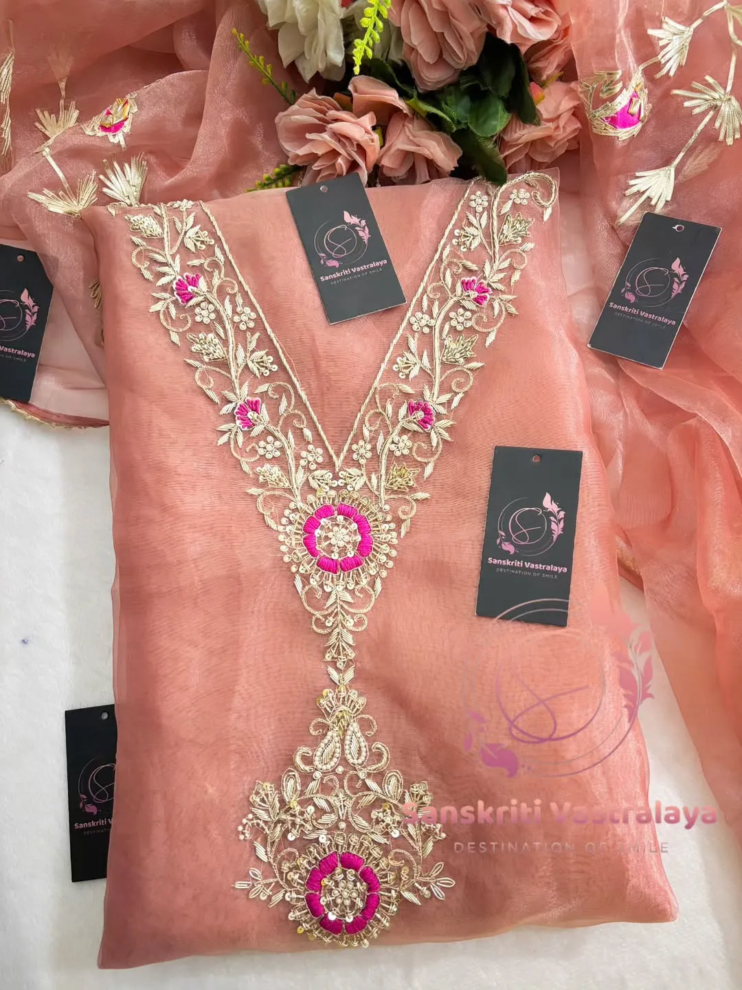 Tissue Organza fabric kurta with zardogi handwork - Image 2