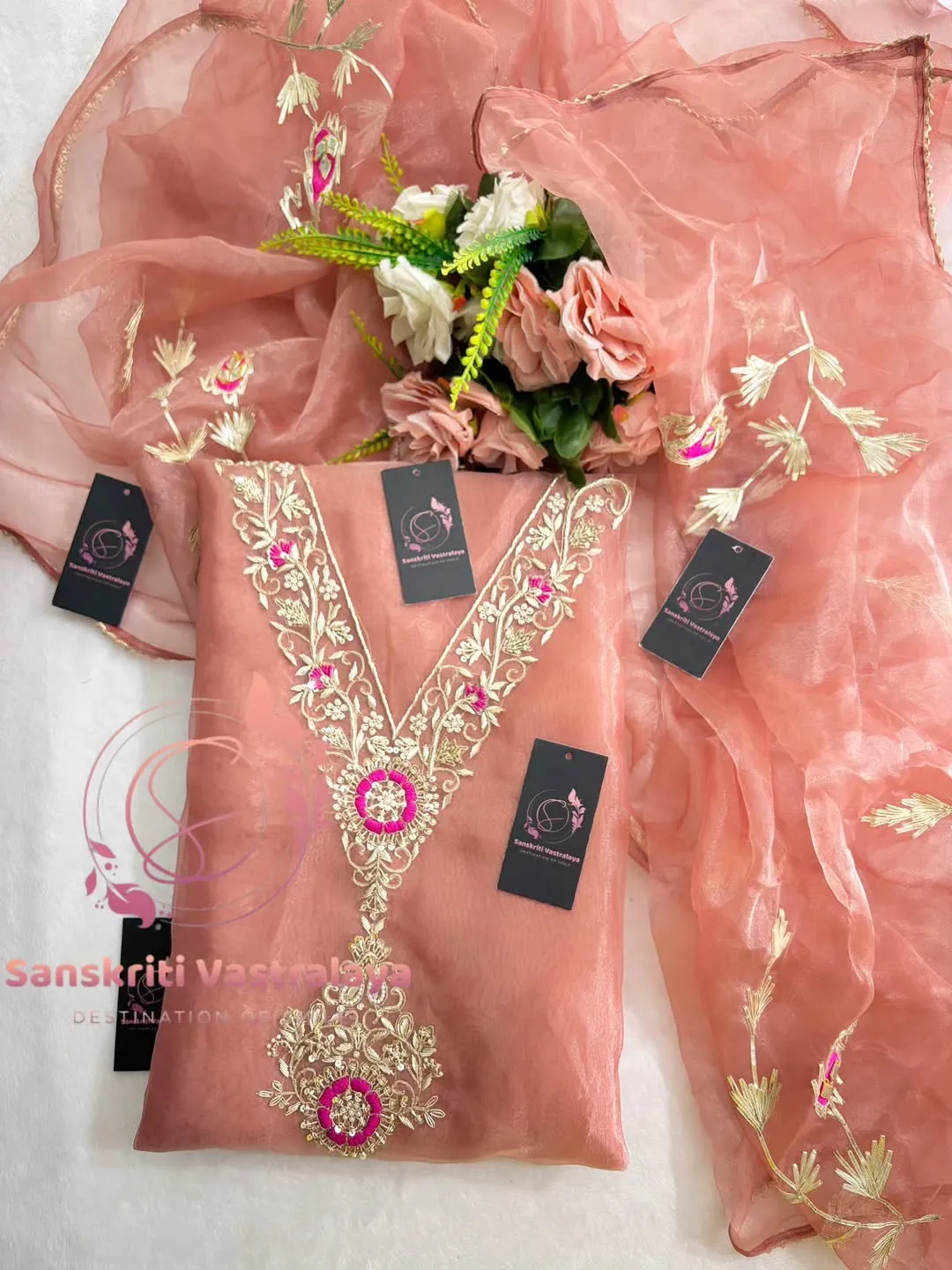 Tissue Organza fabric kurta with zardogi handwork