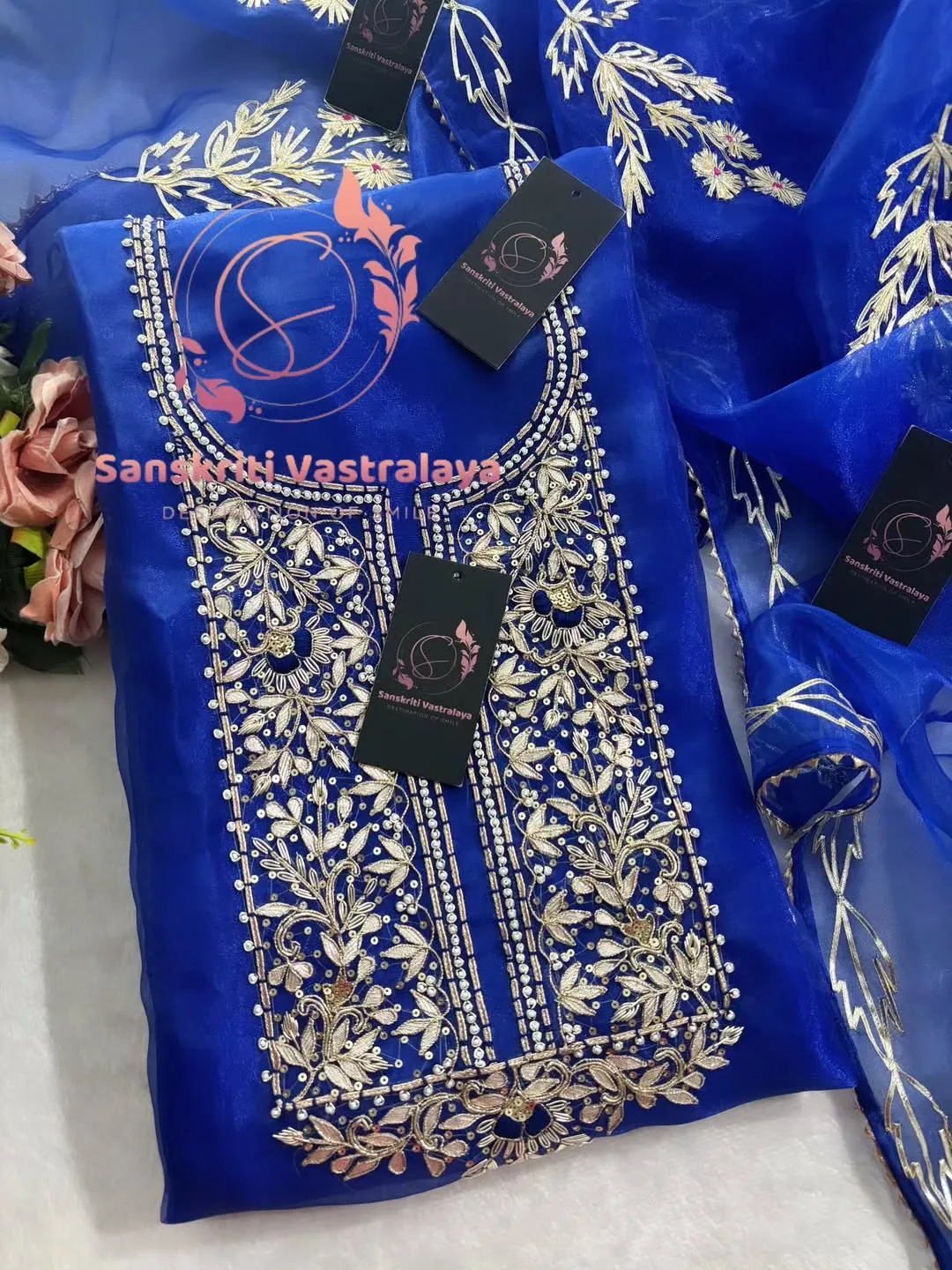 Tissue organza fabric kurta with zardogi handwork - Image 3