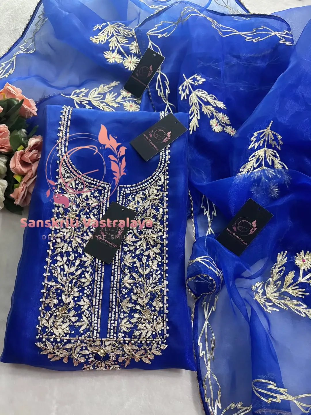 Tissue organza fabric kurta with zardogi handwork - Image 2