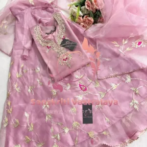 Tissue organza fabric kurta with zardozi handwork