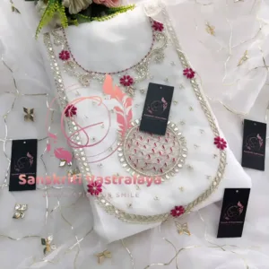 Tissue organza fabric kurta with zardozi handwork