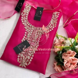 Tissue organza fabric kurta with zardozi handwork