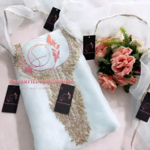 Tissue organza fabric kurta with zardozi handwork