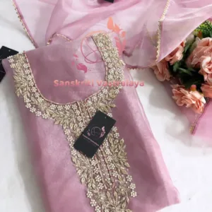 Tissue organza fabric kurta with zardozi handwork