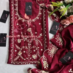 American silk fabric kurta with zardogi handwork