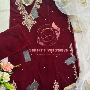 Velvet fabric kurta with zardogi handwork