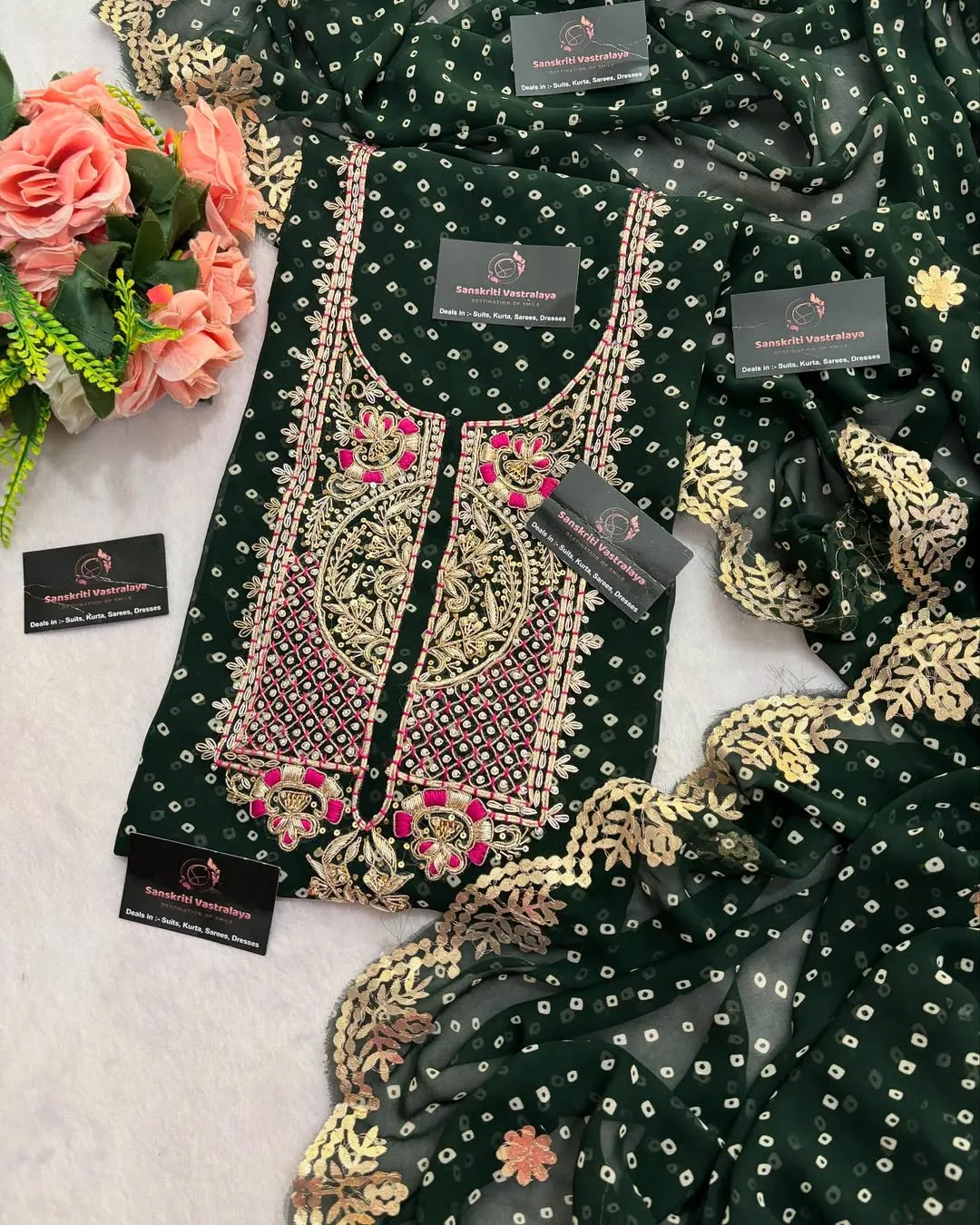 heavy rich tie-dye Georgette fabric kurta with zardoshi - Image 3