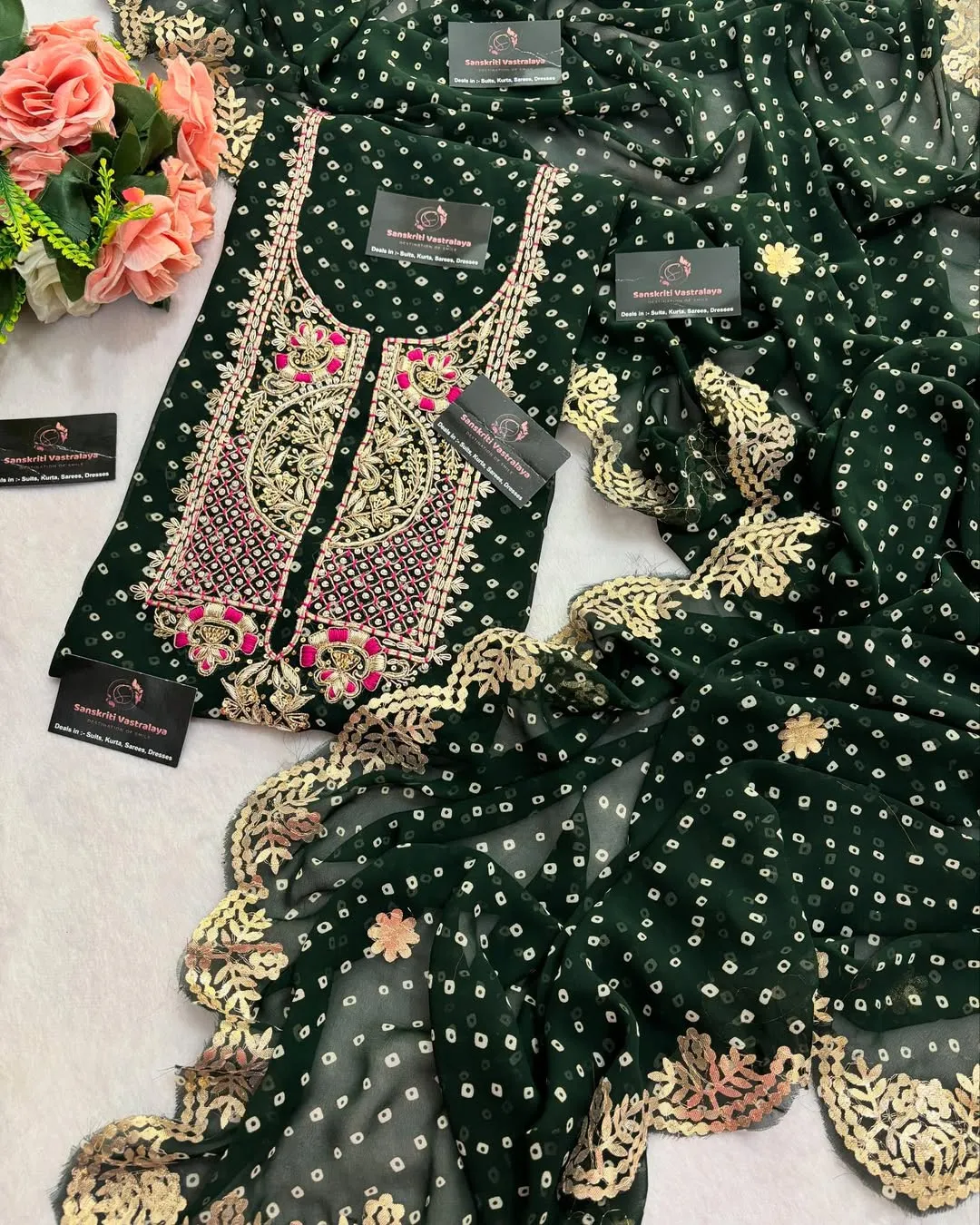 heavy rich tie-dye Georgette fabric kurta with zardoshi - Image 2