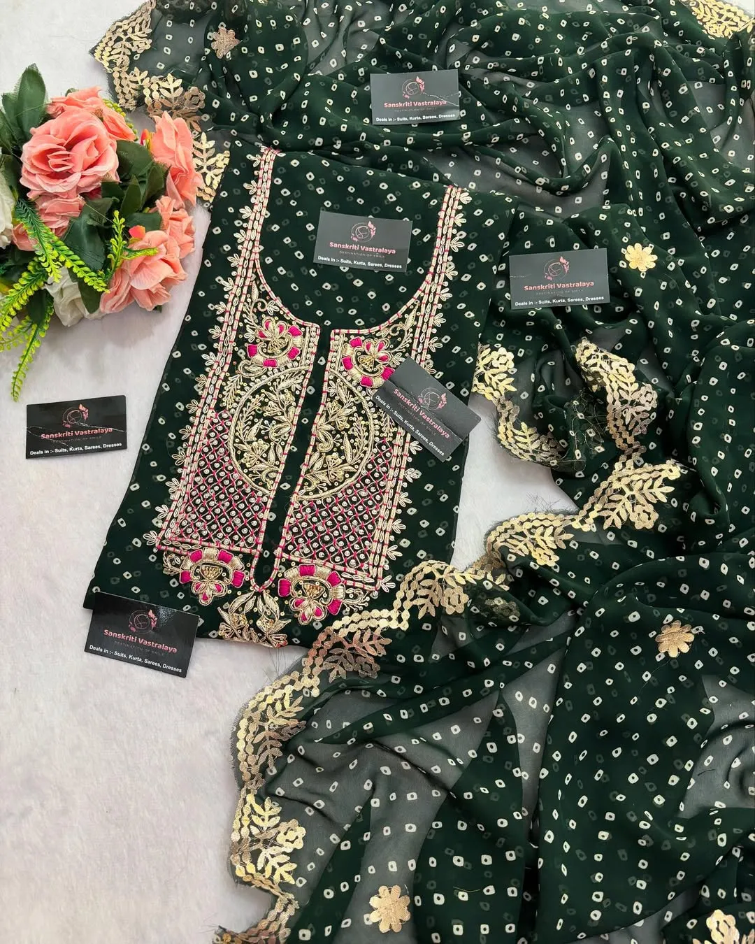 heavy rich tie-dye Georgette fabric kurta with zardoshi