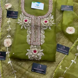 heavy rich tissue organza fabric kurta with zardozi handwork