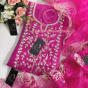 Tissue organza fabric kurta with zardogi handwork