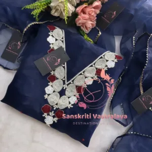 Tissue organza fabric kurta with pearl handwork