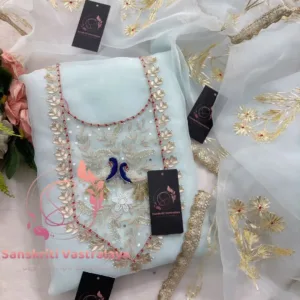 Tissue organza fabric kurta with pearl handwork