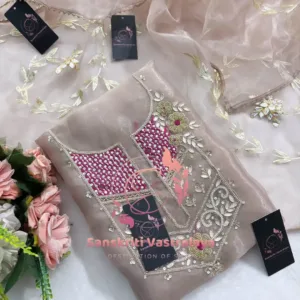 Tissue organza fabric kurta with zardogi handwork