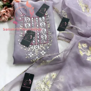 Tissue organza fabric kurta with mirror pearl handwork