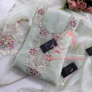 Tissue organza fabric kurta with zardogi handwork