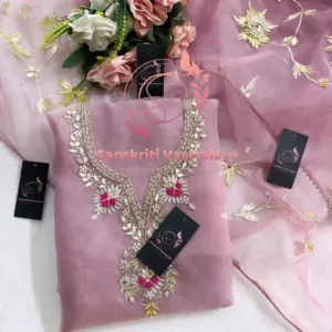 Tissue organza fabric kurta with zardogi handwork