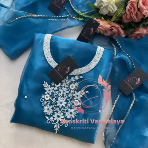 Tissue organza fabric kurta with pearl handwork