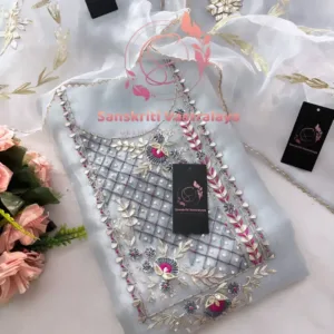 Tissue organza fabric kurta with zardogi handwork