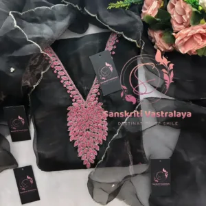 Tissue organza fabric kurta with pearl handwork