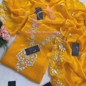 Fendy silk fabric kurta with zardogi handwork