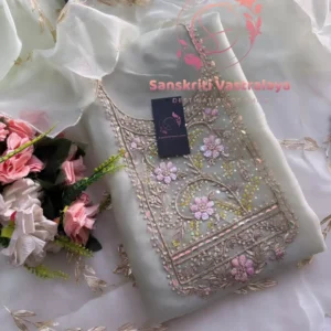 Tissue organza fabric kurta with zardogi handwork