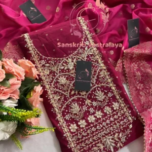 Chanderi fabric kurta with zardogi handwork