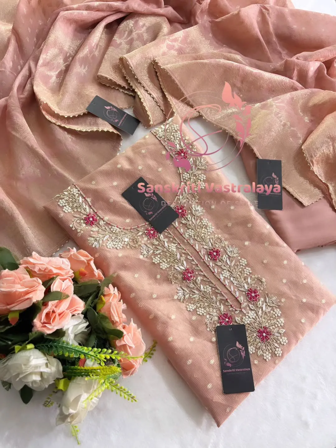 Chanderi fabric kurta with zardogi handwork - Image 3