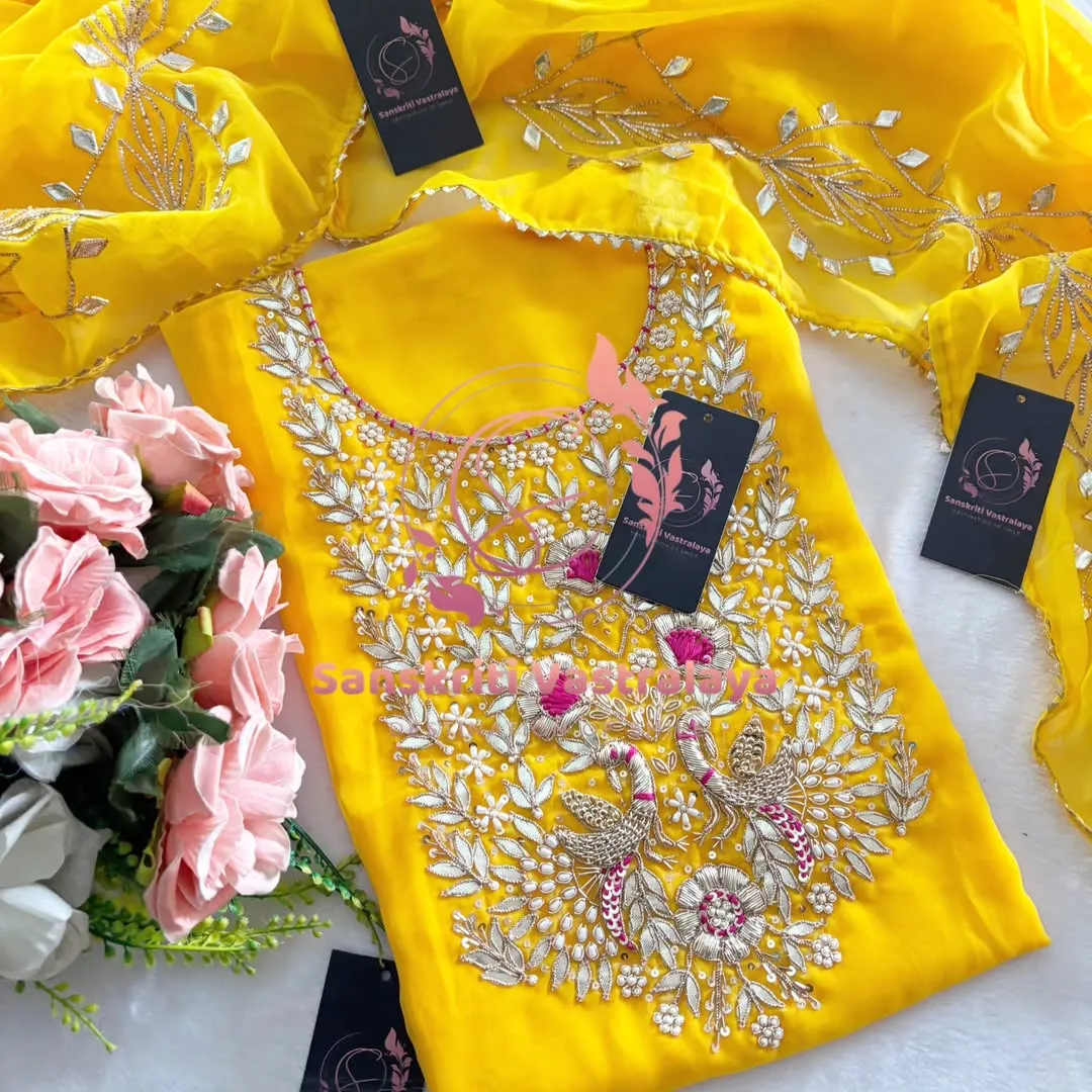 Georgette fabric kurta with zardogi handwork - Image 3