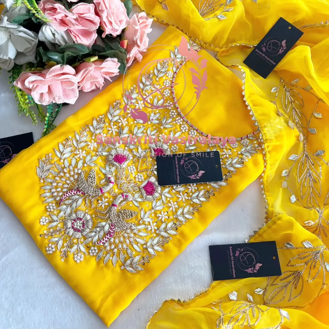 Georgette fabric kurta with zardogi handwork