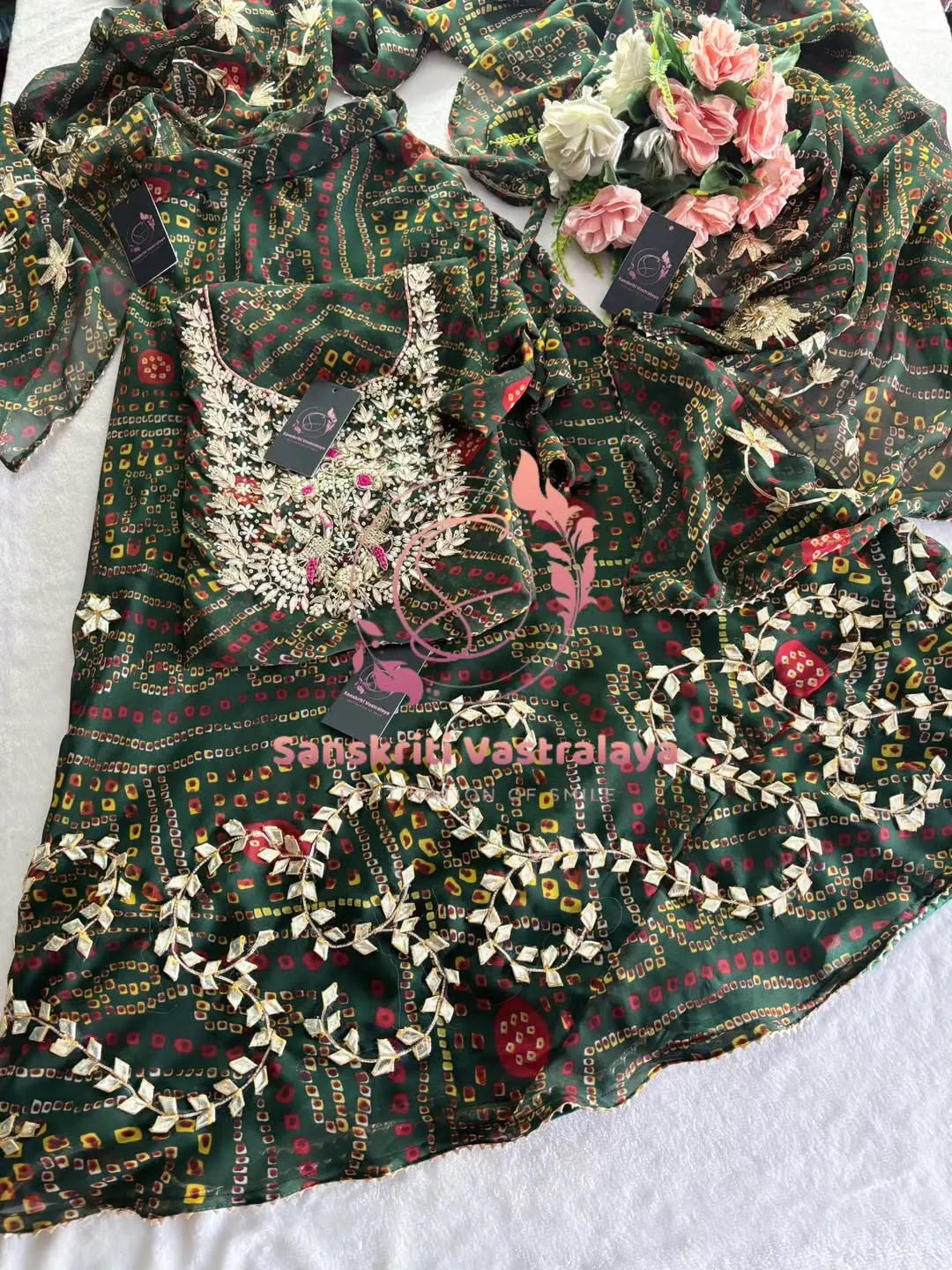 Georgette fabric kurta with zardogi handwork