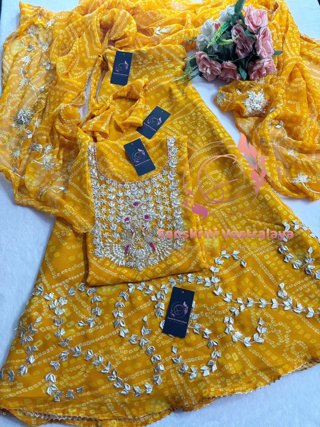 Georgette fabric kurta with zardozi handwork